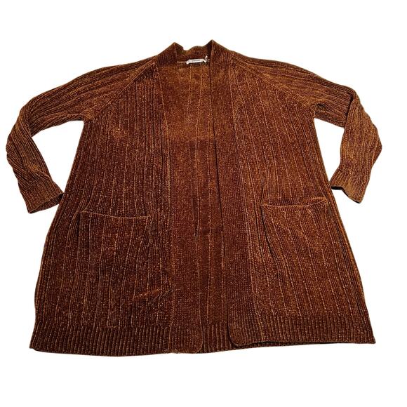 JustFab Chenille Knit Open Front Cardigan Size Medium Pockets Cozy Neutral - Picture 1 of 7